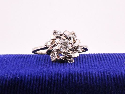 Vintage 14k White Gold Old Mine Cut Diamond Swirl Ring