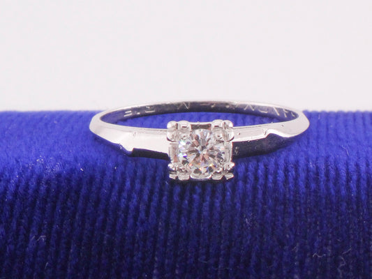 Vintage 14k White Gold Round Solitaire Diamond Engagement Ring - Approx .25 Carats Natural Diamond Ring Size 8