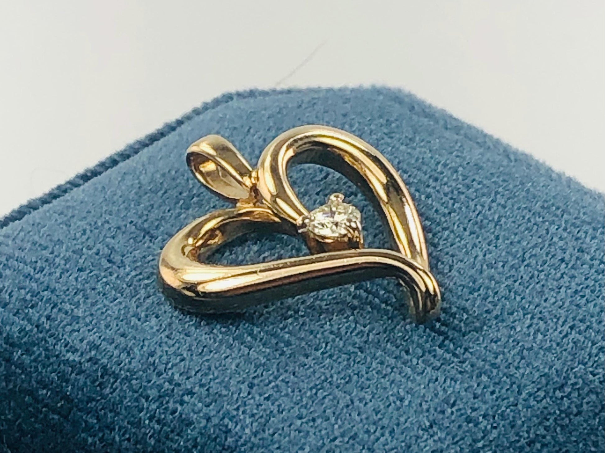 Vintage Solid 14k Yellow Gold Diamond Open Heart Pendant