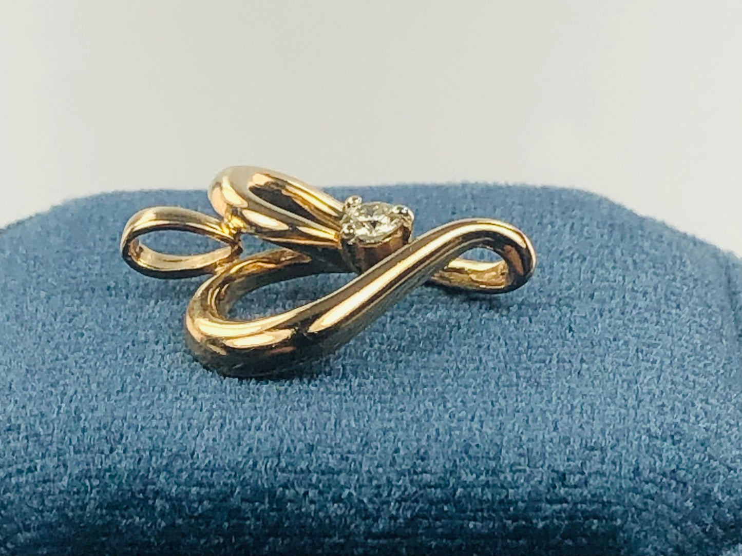 Vintage Solid 14k Yellow Gold Diamond Open Heart Pendant