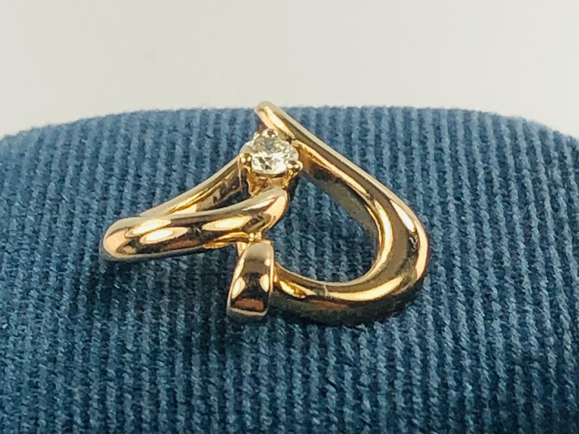 Vintage Solid 14k Yellow Gold Diamond Open Heart Pendant