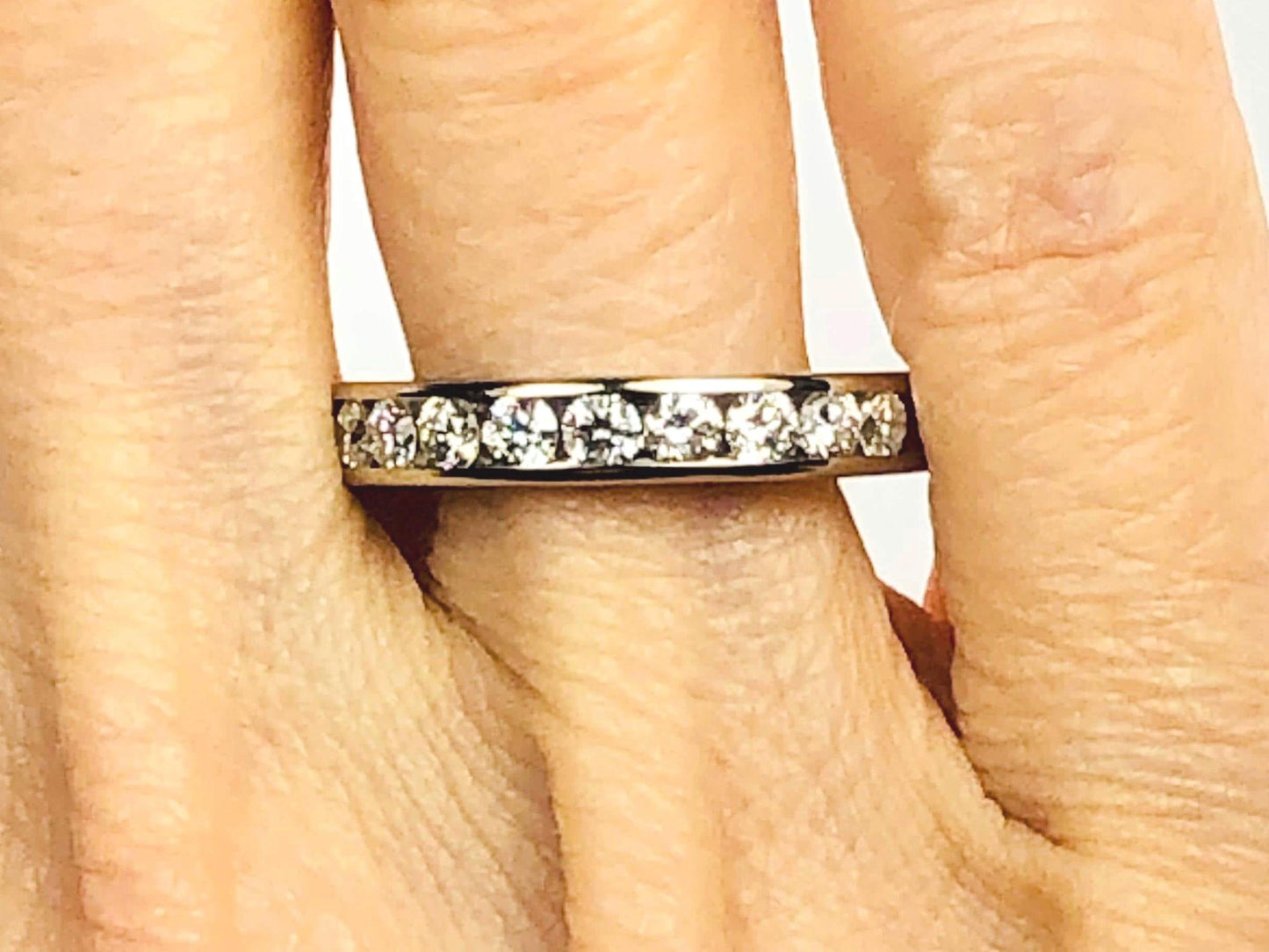 Vintage 14k White Gold Natural Diamond Wedding Band, Channel Set .75 Carat TDW Round Diamond Ring, Size 7.25