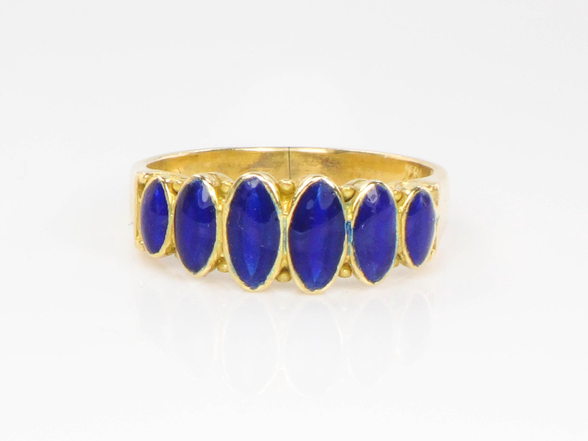 Vintage 18k Yellow Gold Blue Enamel Band, Everyday Ring, Stacking Ring, Size 5
