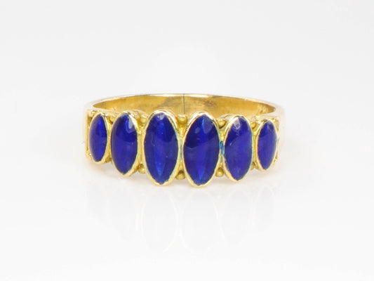Vintage 18k Yellow Gold Blue Enamel Band, Everyday Ring, Stacking Ring, Size 5