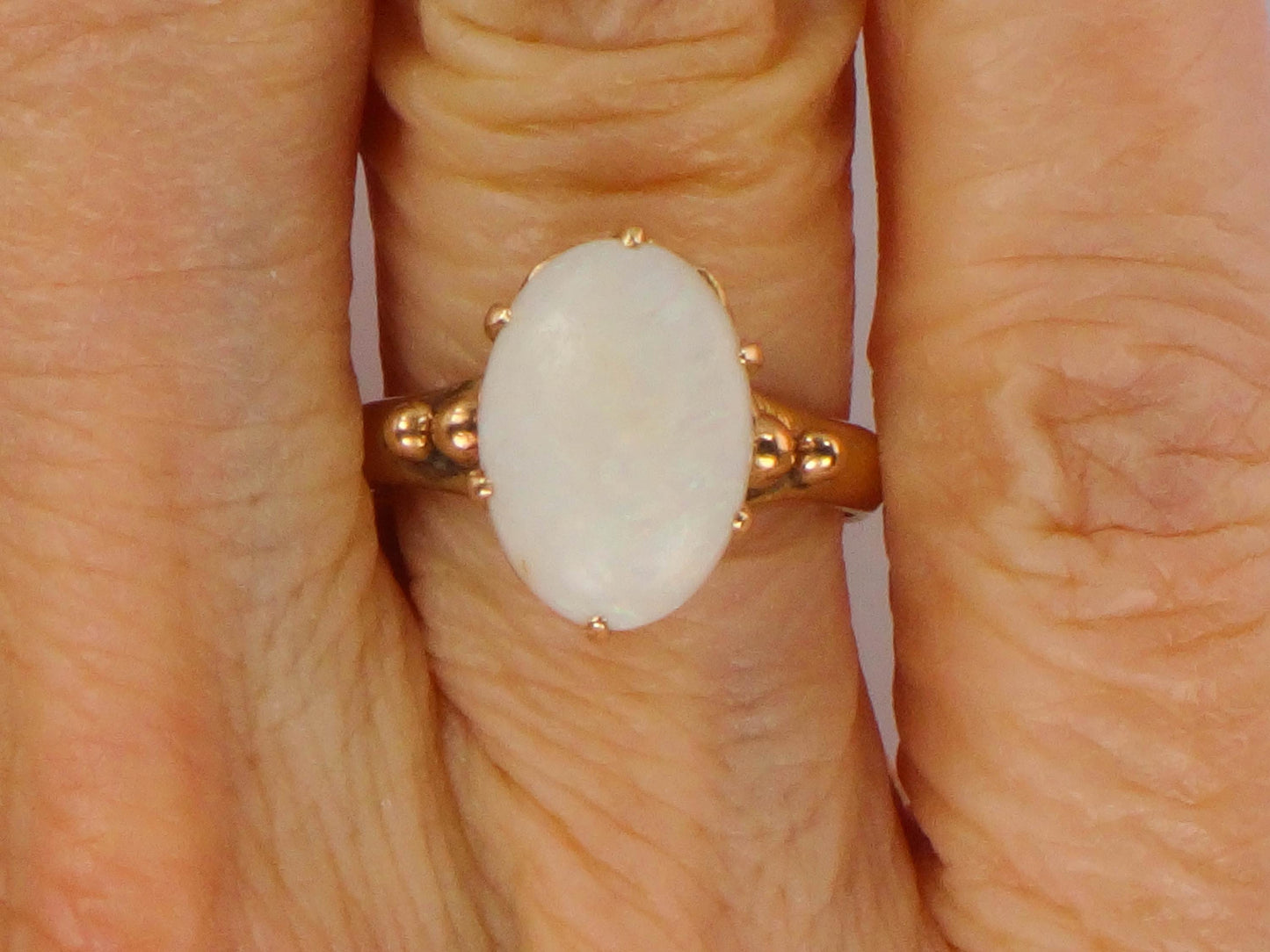 Vintage 14k Yellow Gold Natural Opal Ring, Oval October Birthstone Ring, Size 5.25