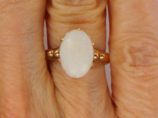 Vintage 14k Yellow Gold Natural Opal Ring, Oval October Birthstone Ring, Size 5.25