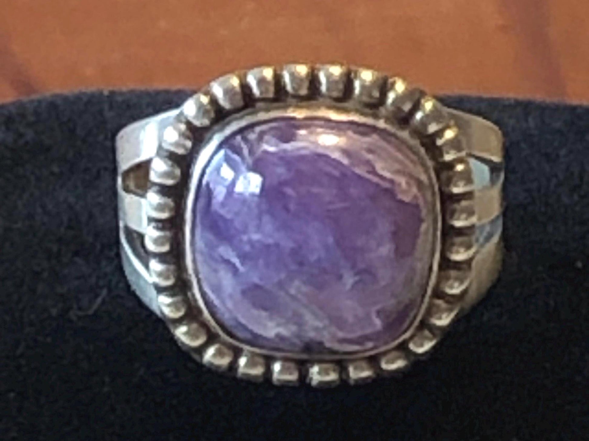 Vintage Sterling Silver Charoite Purple Stone Ring Signed Ruth Ann Begay Navajo Artisan Ring Size 8.25