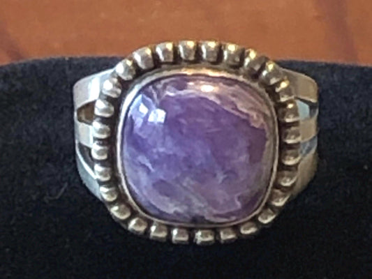 Vintage Sterling Silver Charoite Purple Stone Ring Signed Ruth Ann Begay Navajo Artisan Ring Size 8.25