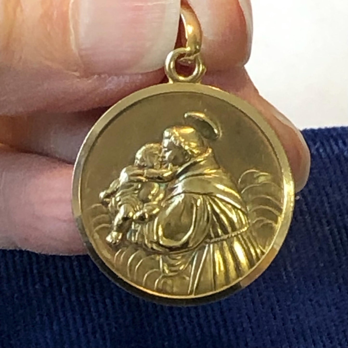 Vintage 18k Yellow Solid Gold Saint Anthony Charm Pendant