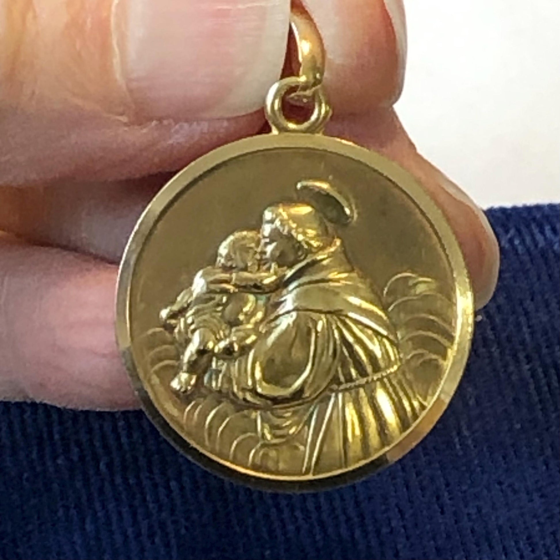 Vintage 18k Yellow Solid Gold Saint Anthony Charm Pendant