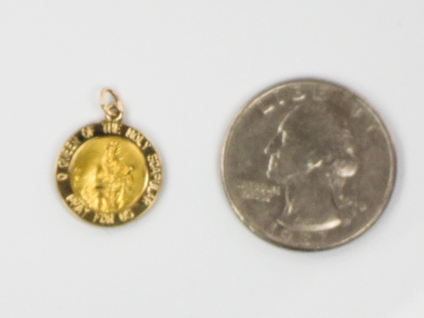 Vintage Small 14k Gold Queen of the Holy Scapular Pray for Us Medal with Sacred Heart of Jesus on the Back, Catholic Religious Pendant