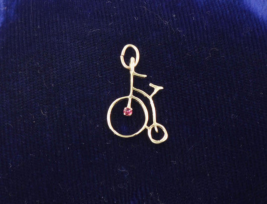 Vintage 18k Yellow Old Fashioned Bicycle Pendant Charm, Penny Farthing Pendant