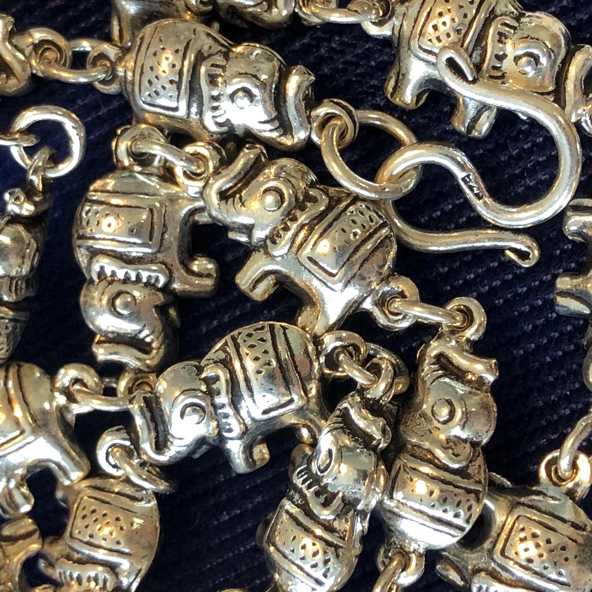 Vintage Sterling Silver Tiny Marching Elephants Necklace, 925 Good Luck Necklace 20"