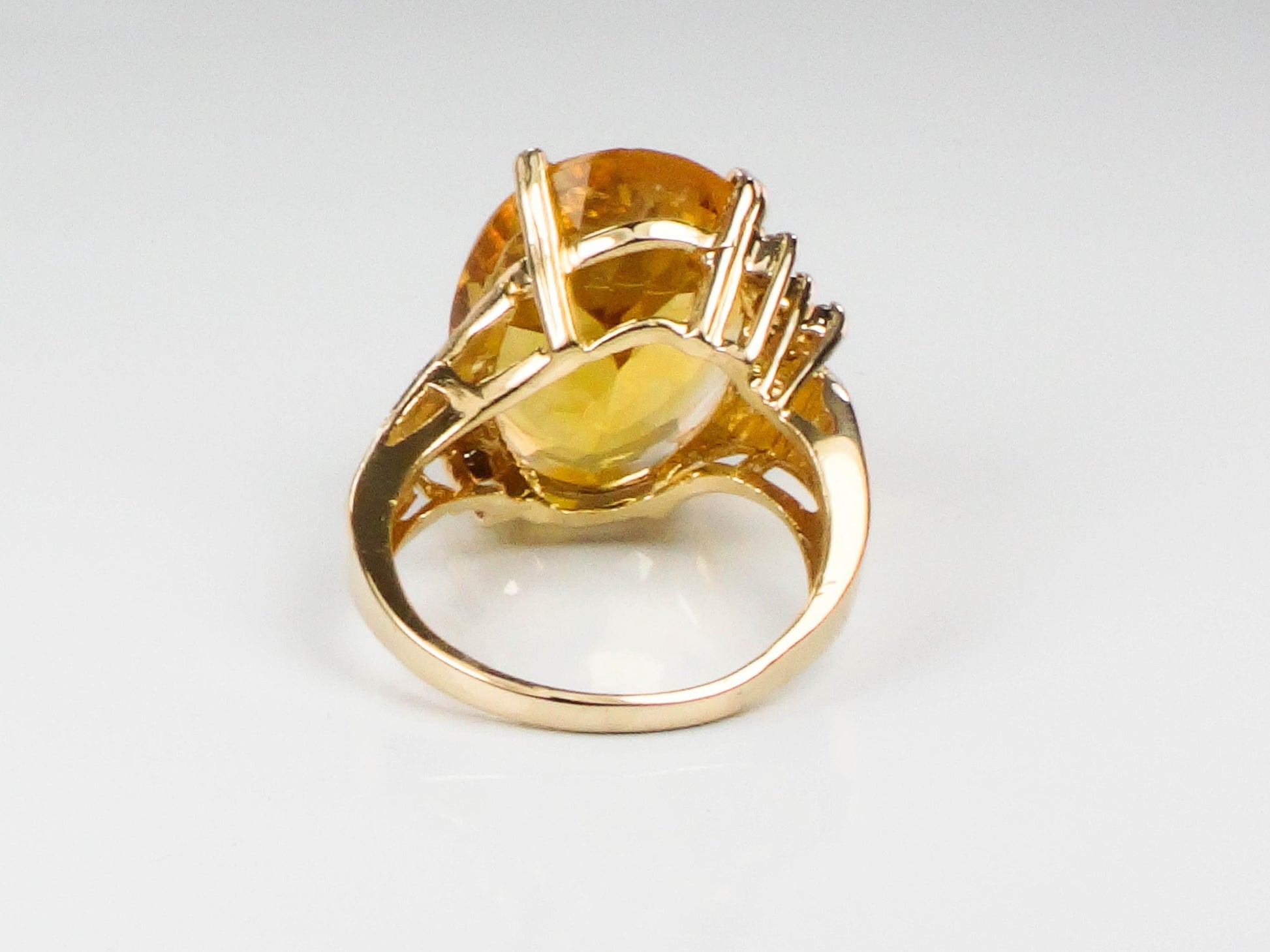 Vintage 14k Yellow Gold Citrine Diamond Ring - 10 CT November Birthstone, Size 6.75