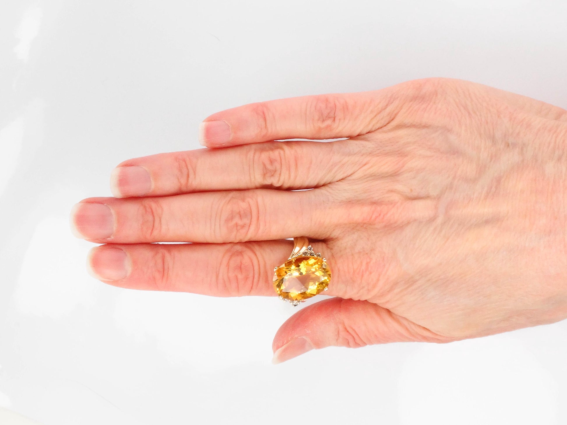Vintage 14k Yellow Gold Citrine Diamond Ring - 10 CT November Birthstone, Size 6.75