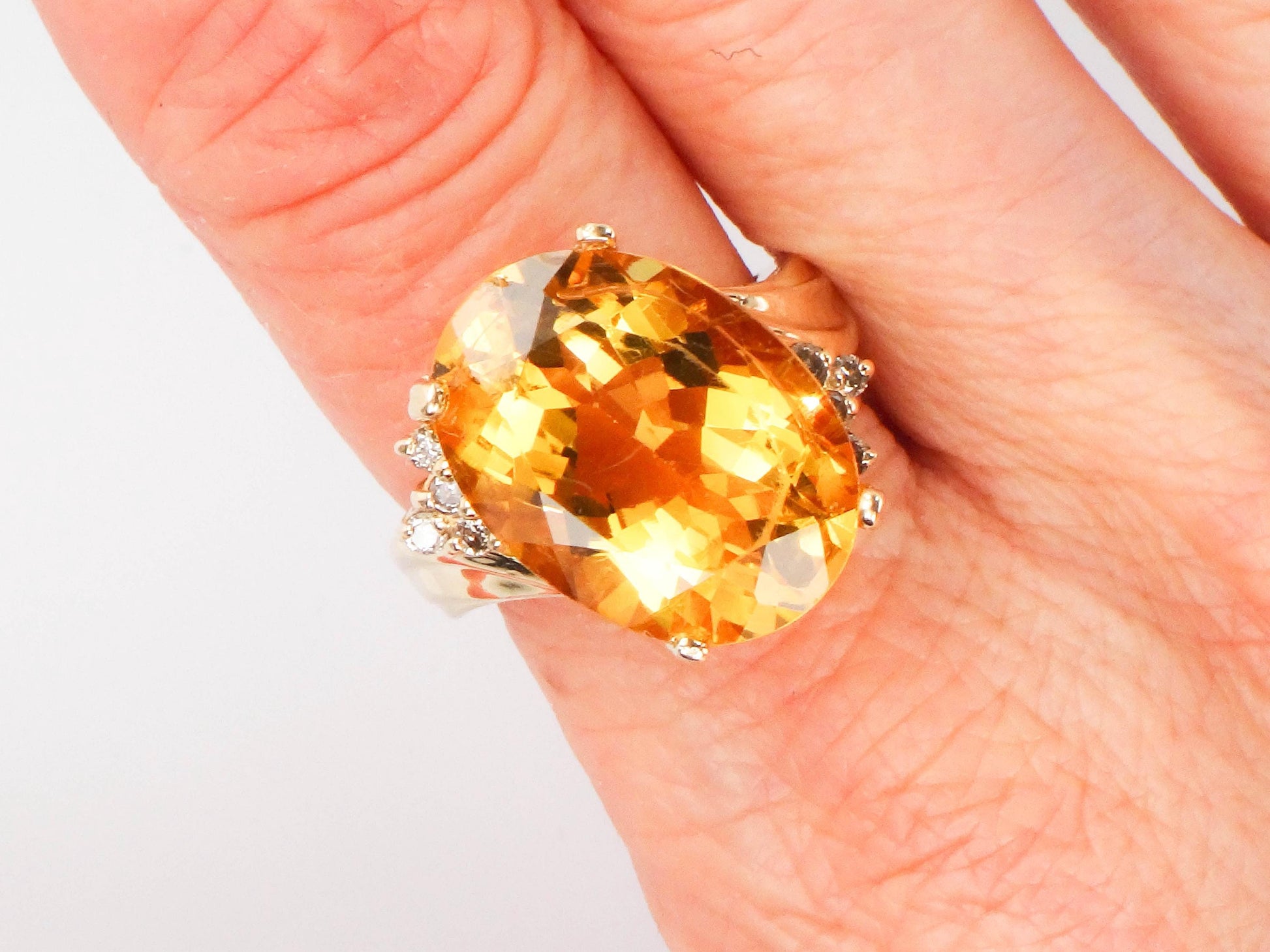 Vintage 14k Yellow Gold Citrine Diamond Ring - 10 CT November Birthstone, Size 6.75