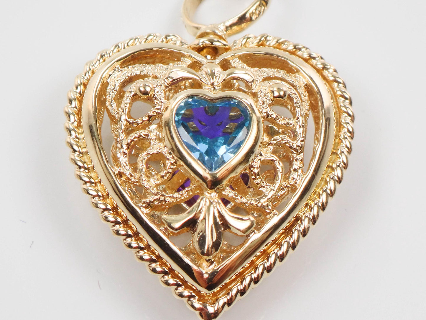 Vintage 14k Gold Heart Necklace: Amethyst & Topaz Reversible Pendant