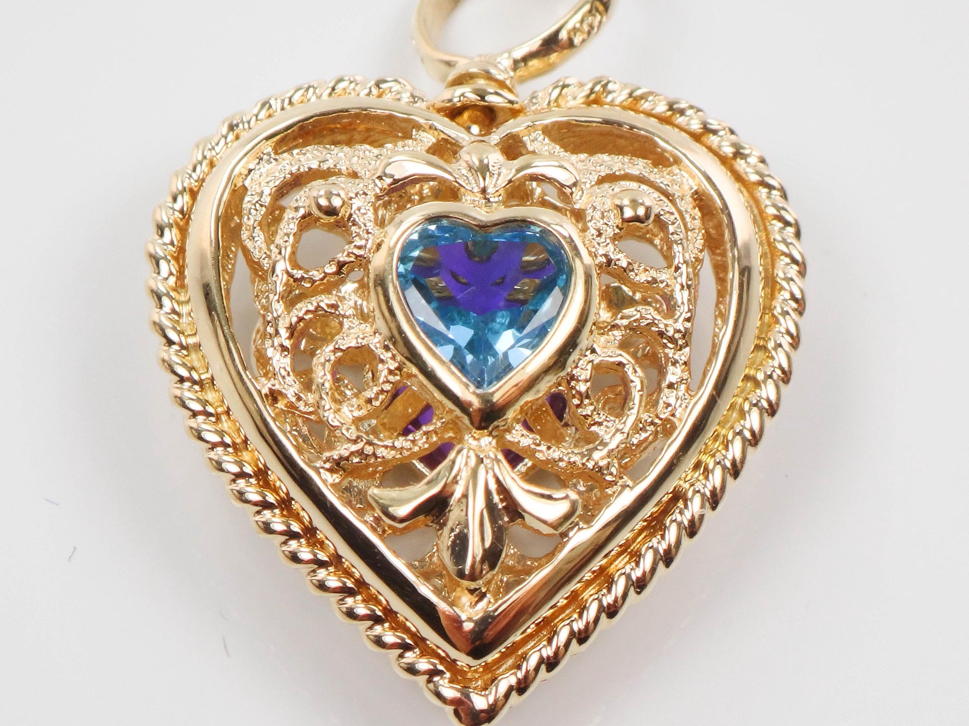 Vintage 14k Gold Heart Necklace: Amethyst & Topaz Reversible Pendant