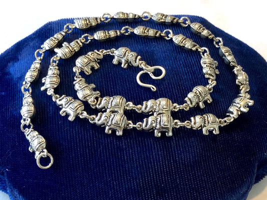 Vintage Sterling Tiny Elephants Necklace