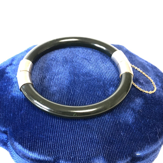Vintage Black Onyx Hinged Bangle Bracelet