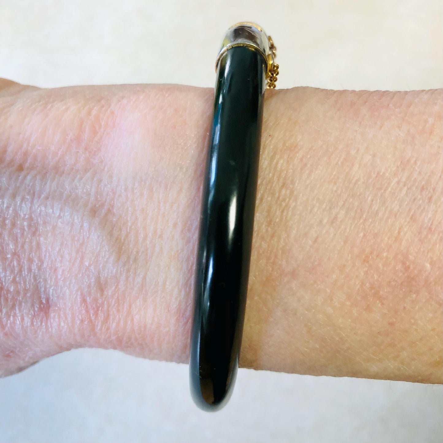 Vintage Black Onyx Hinged Bangle Bracelet