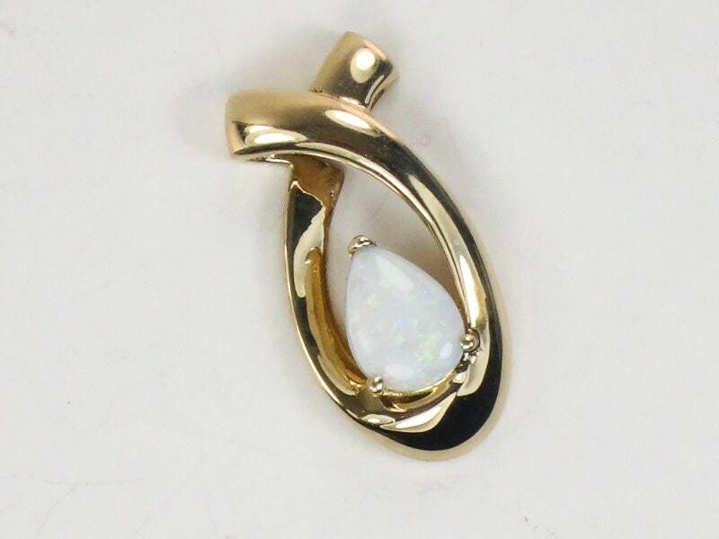 Vintage Large 14k Yellow Gold Natural Opal Slide Pendant
