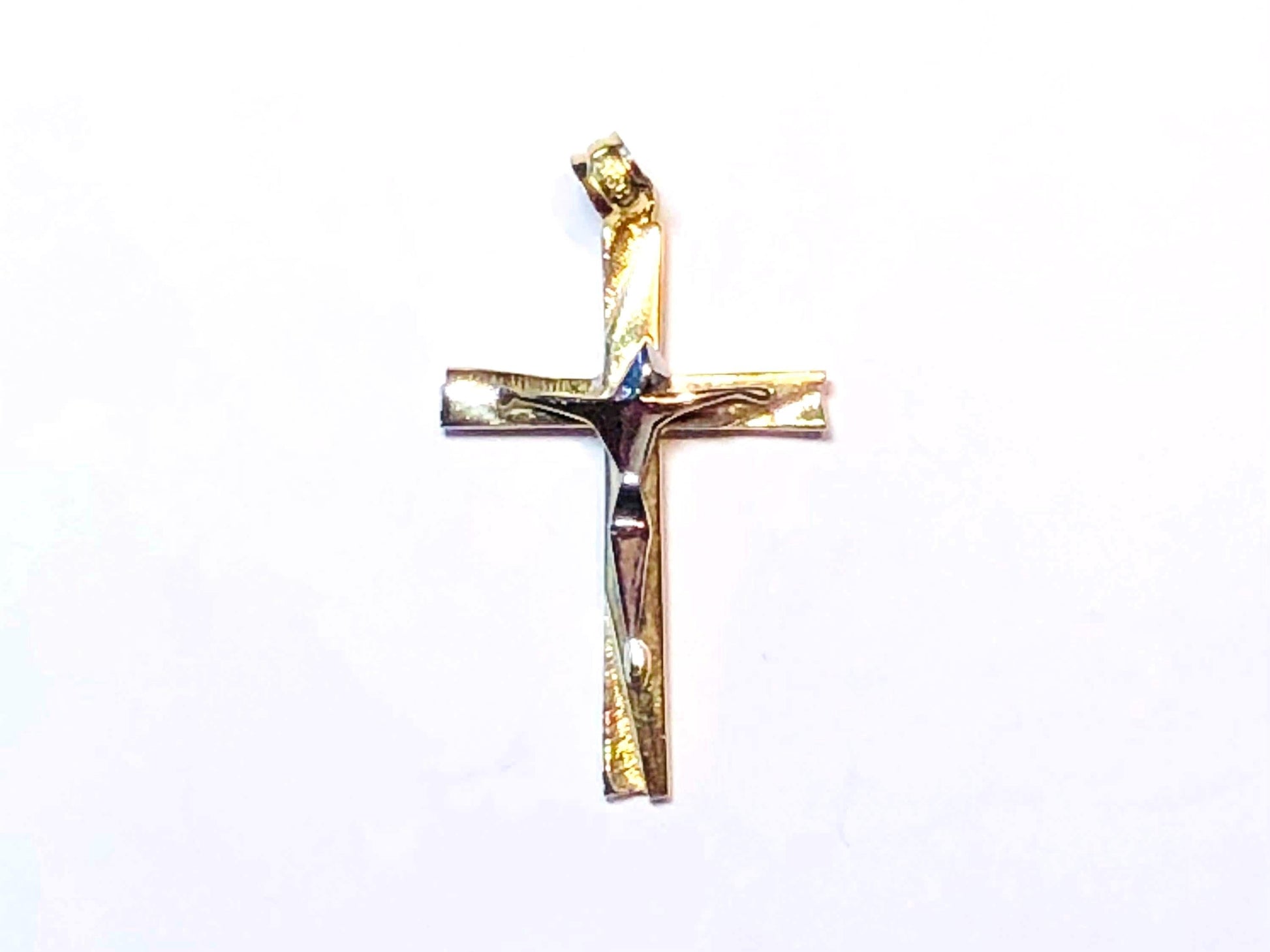Vintage Solid 14k Two Tone Gold Modern Style Crucifix Cross Pendant, Unisex Cross