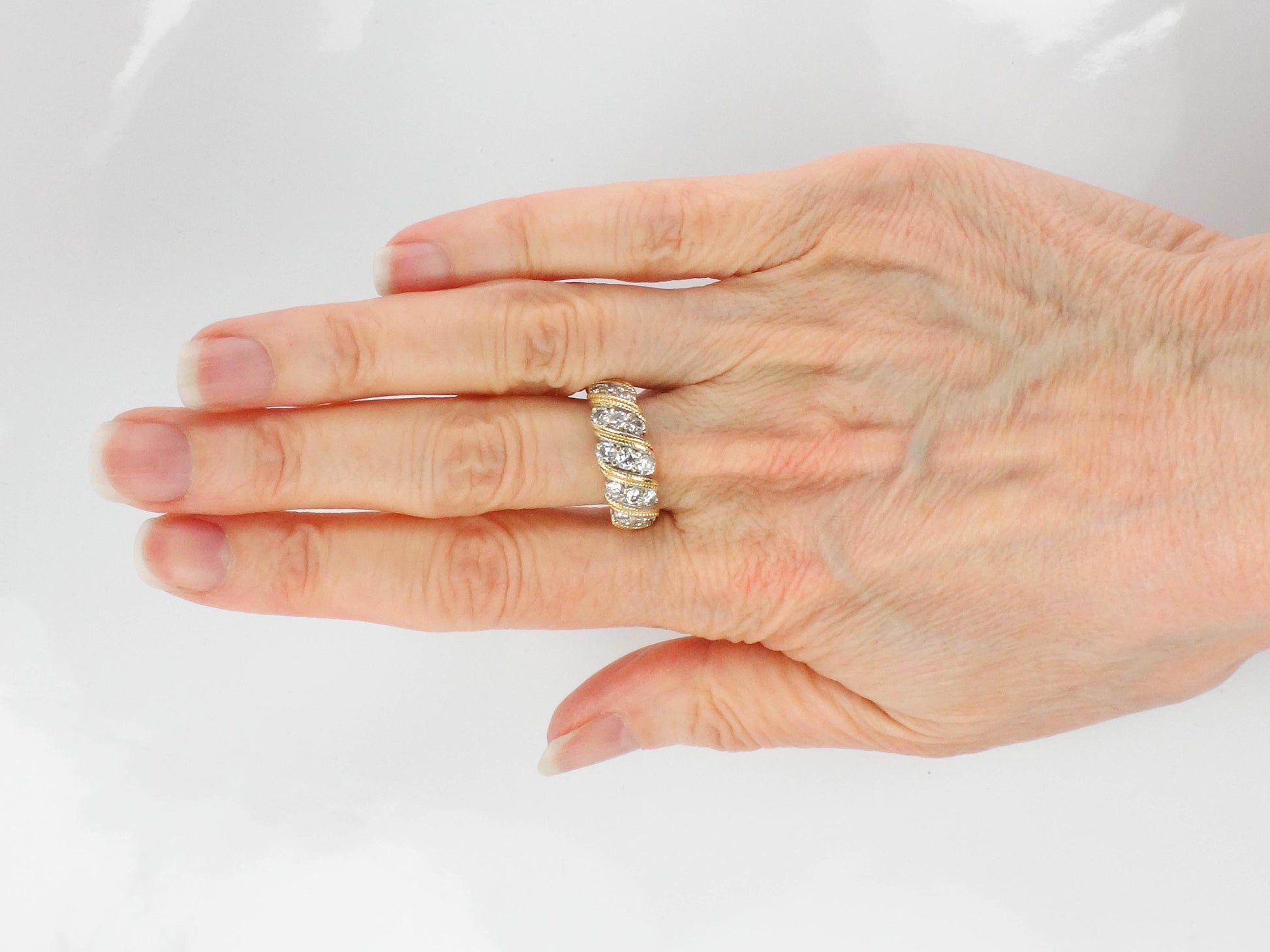 Vintage 18k Yellow Gold Diamond Wedding Band Ring, 1 Carat, Size 7.25