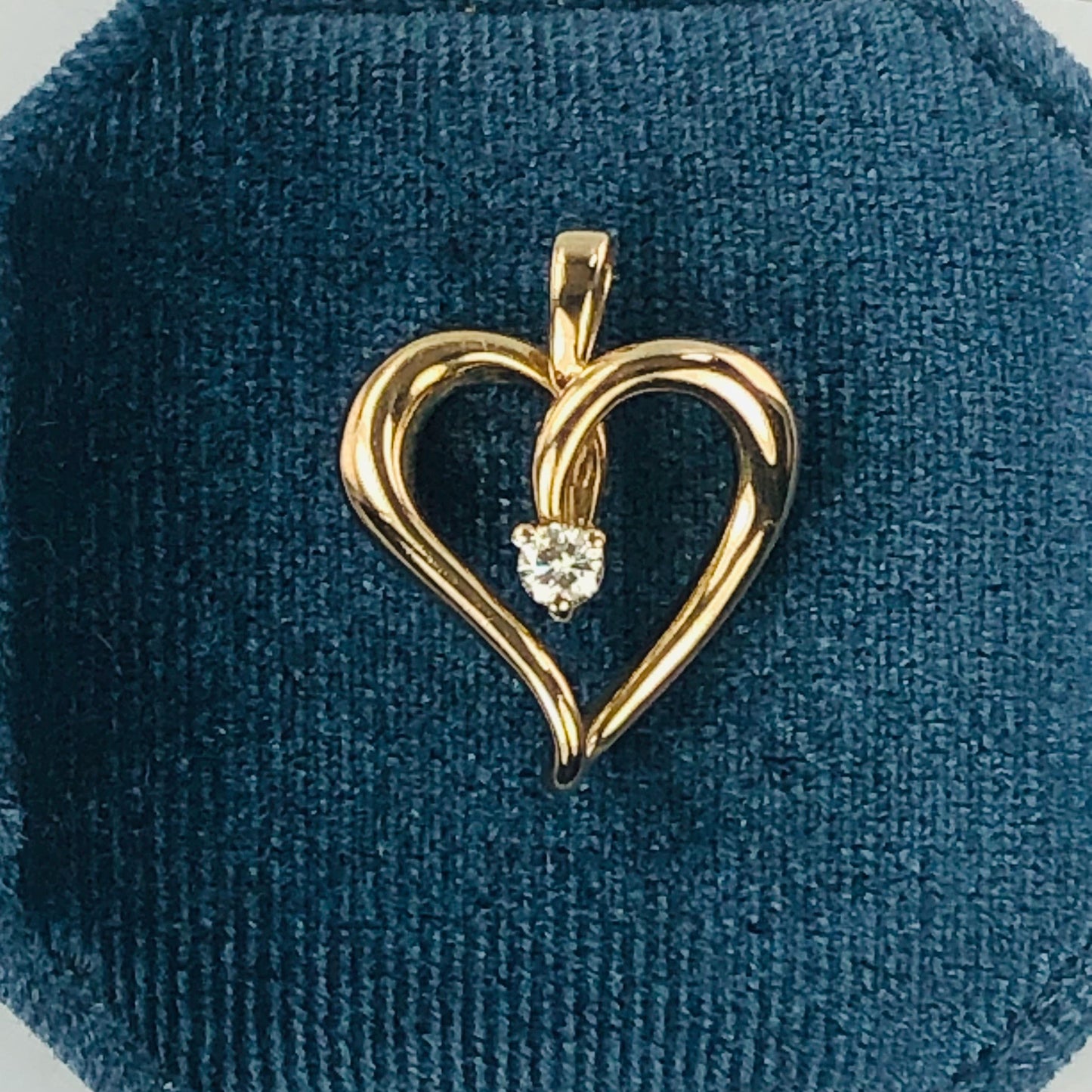 Vintage Solid 14k Yellow Gold Diamond Open Heart Pendant