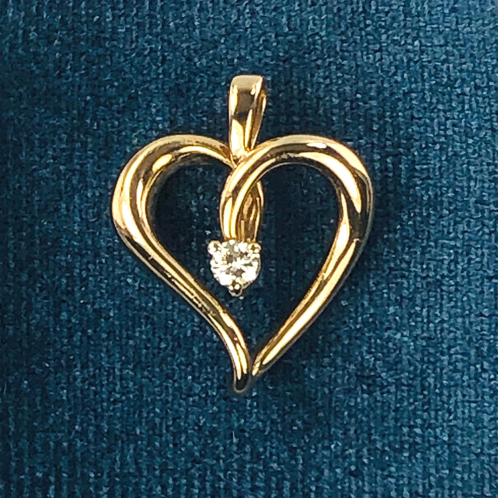 Vintage Solid 14k Yellow Gold Diamond Open Heart Pendant
