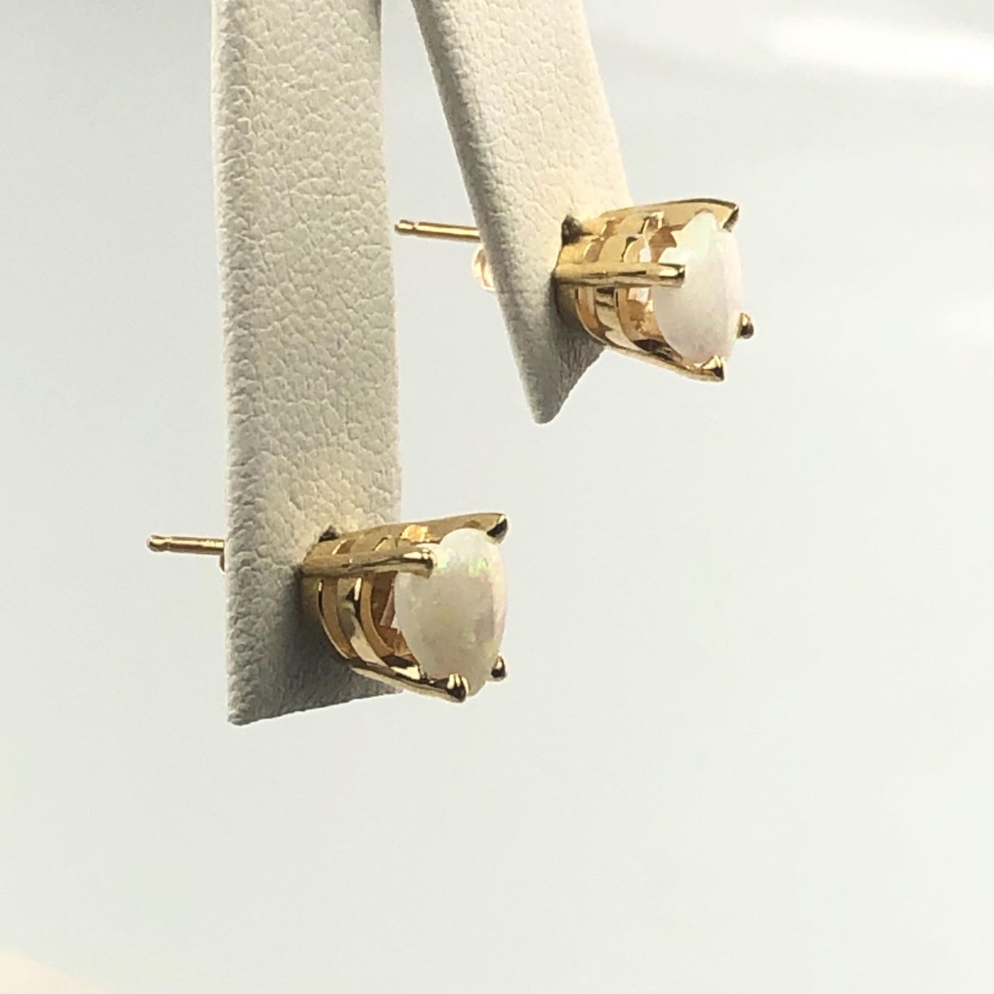 Vintage 14k Yellow Gold Natural Opal Heart Shaped Stud Earrings, October Birthstone
