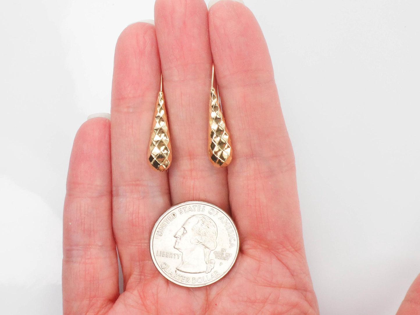 Vintage 14k Yellow Gold Teardrop Dangle Earrings, Lightweight Solid Gold Earrings