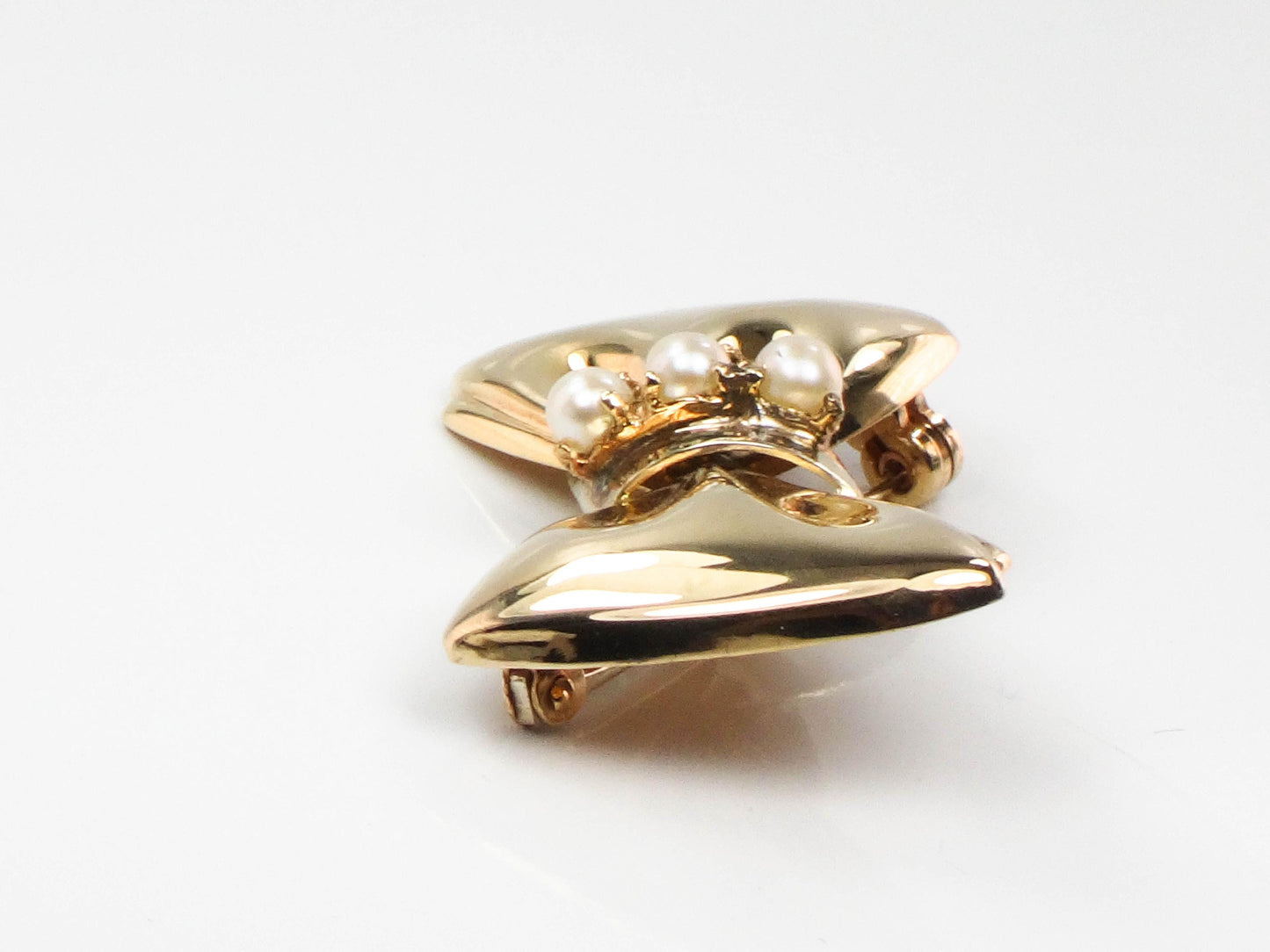 Vintage 14k Gold Bow Pin: Pearl Bow Tie Brooch
