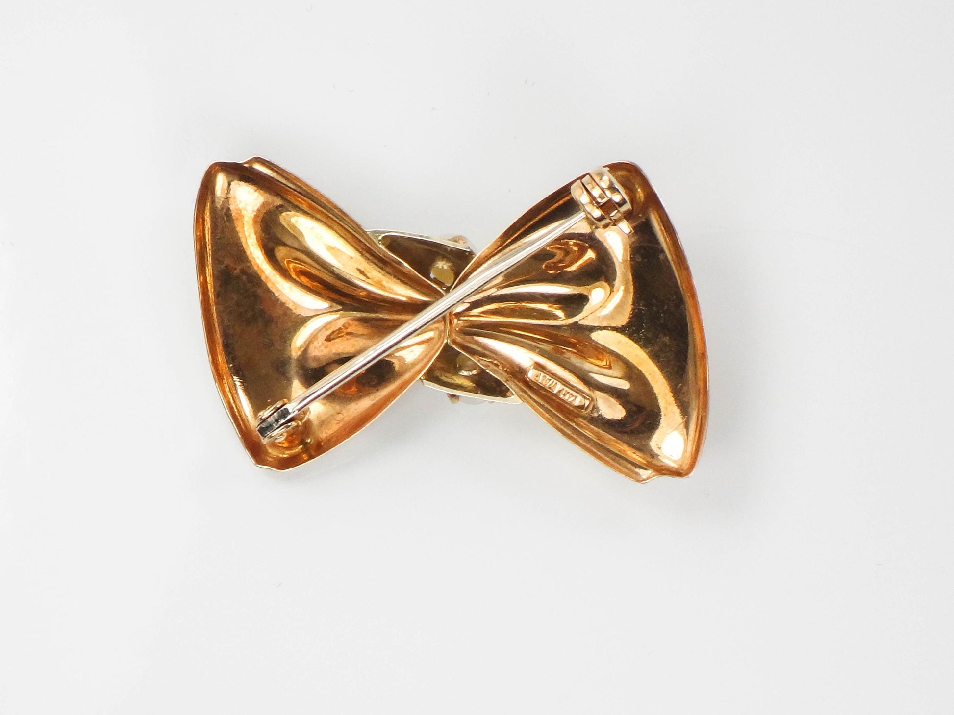 Vintage 14k Gold Bow Pin: Pearl Bow Tie Brooch