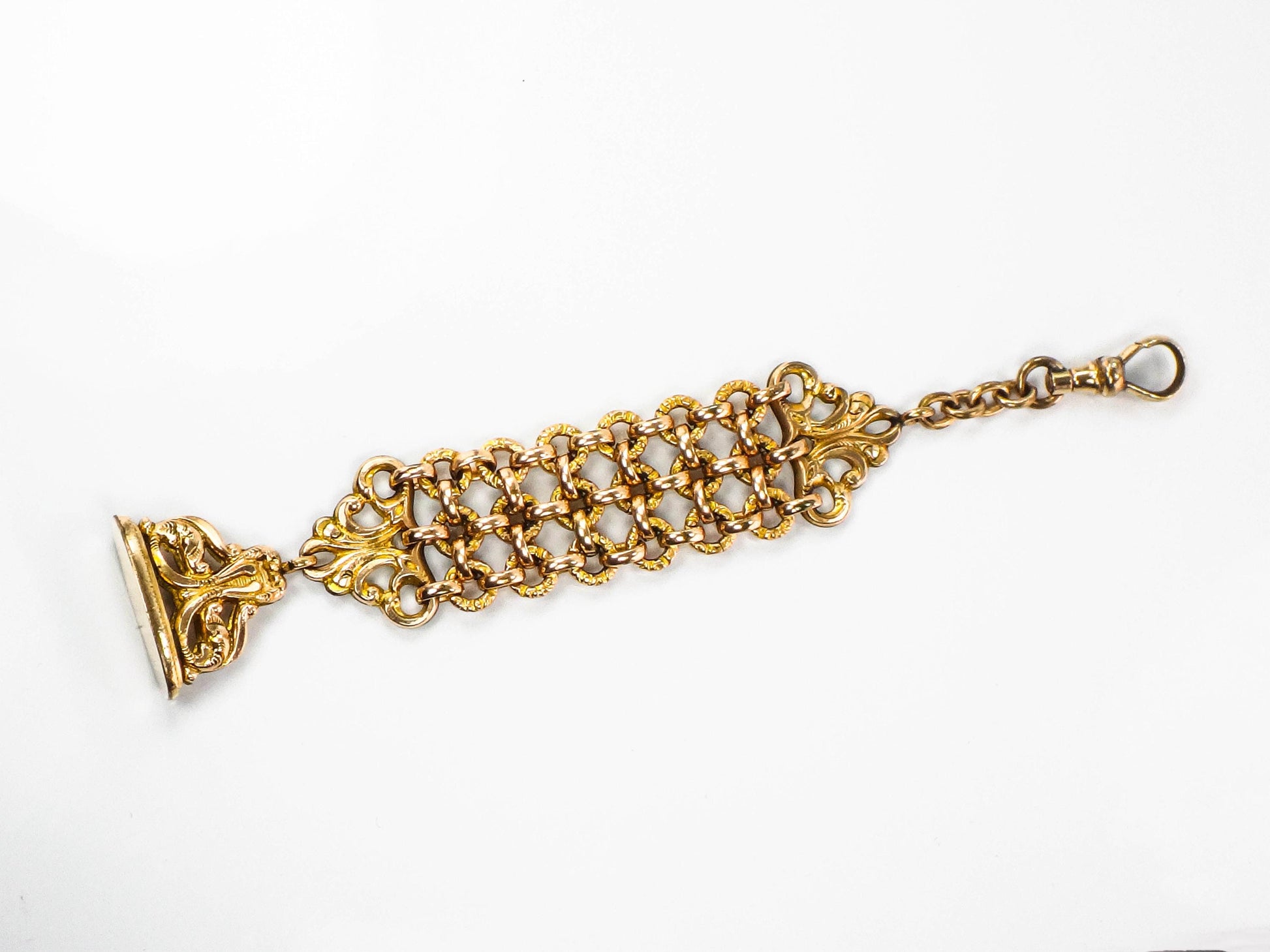 Antique Rolled Gold Plate Watch Fob, Victorian Pocket Watch Chain with Fob and Swivel Clasp