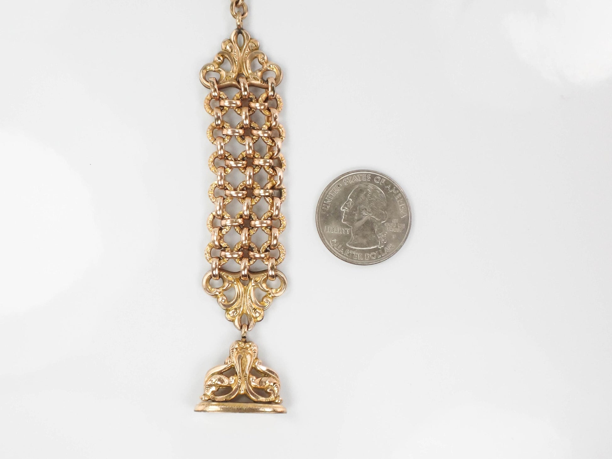 Antique Rolled Gold Plate Watch Fob, Victorian Pocket Watch Chain with Fob and Swivel Clasp