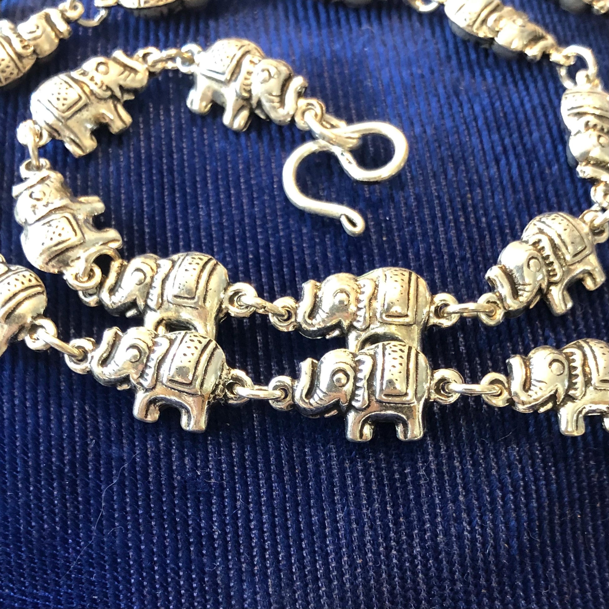 Vintage Sterling Silver Tiny Marching Elephants Necklace, 925 Good Luck Necklace 20"