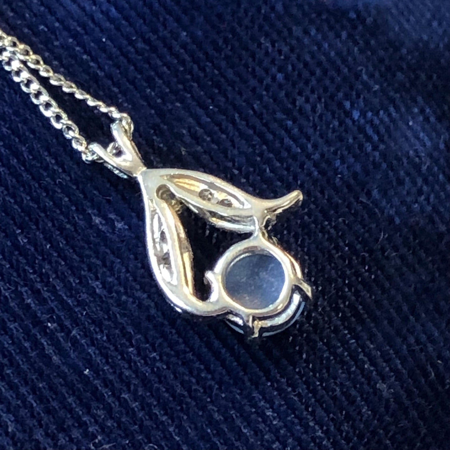 Vintage 14k White Gold Star Sapphire and Diamond Pendant with Sterling Silver Chain, Blue September Birthstone Necklace, 16"