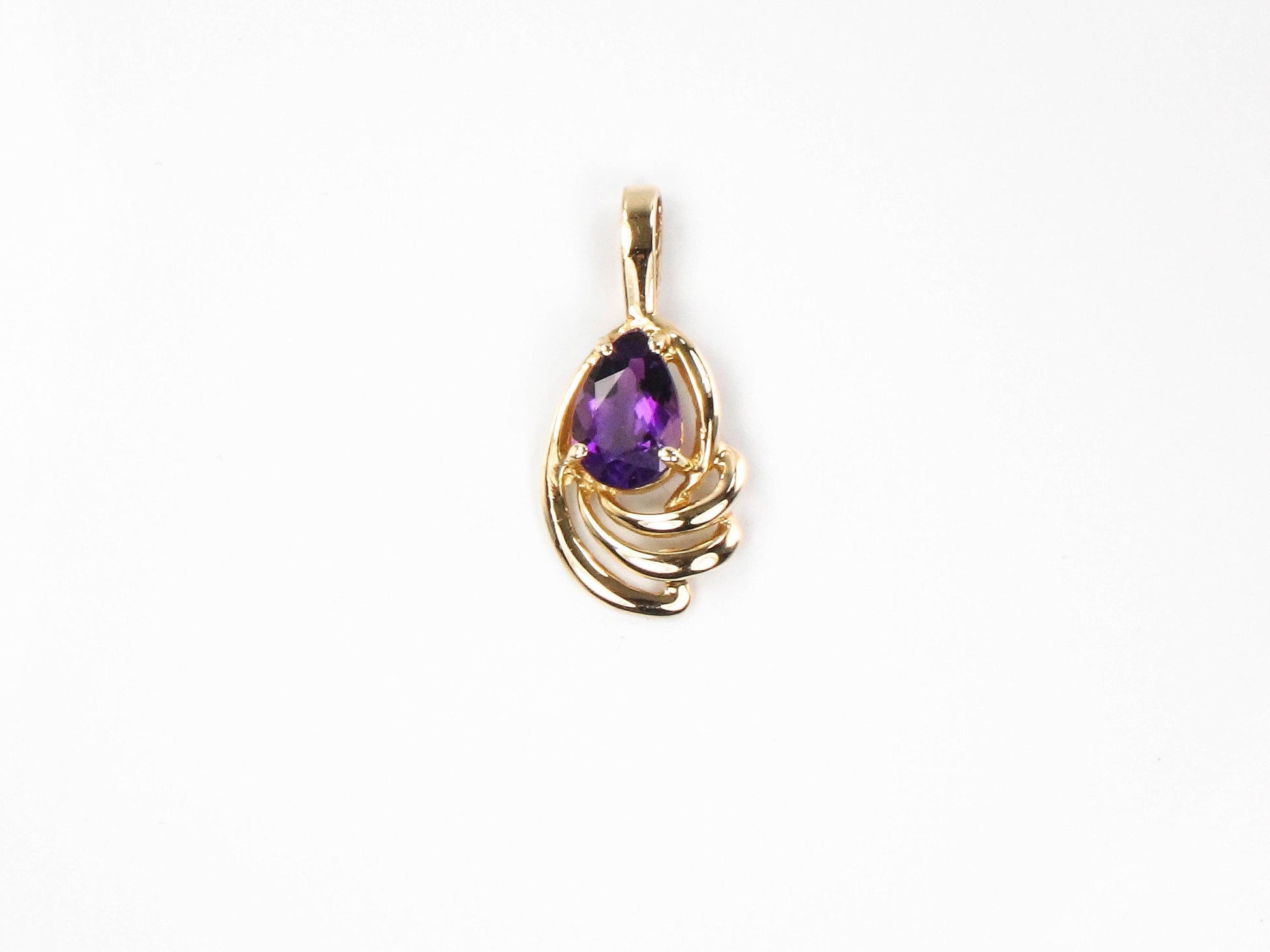 Vintage 14k Yellow Gold Amethyst Teardrop Pendant: February Birthstone