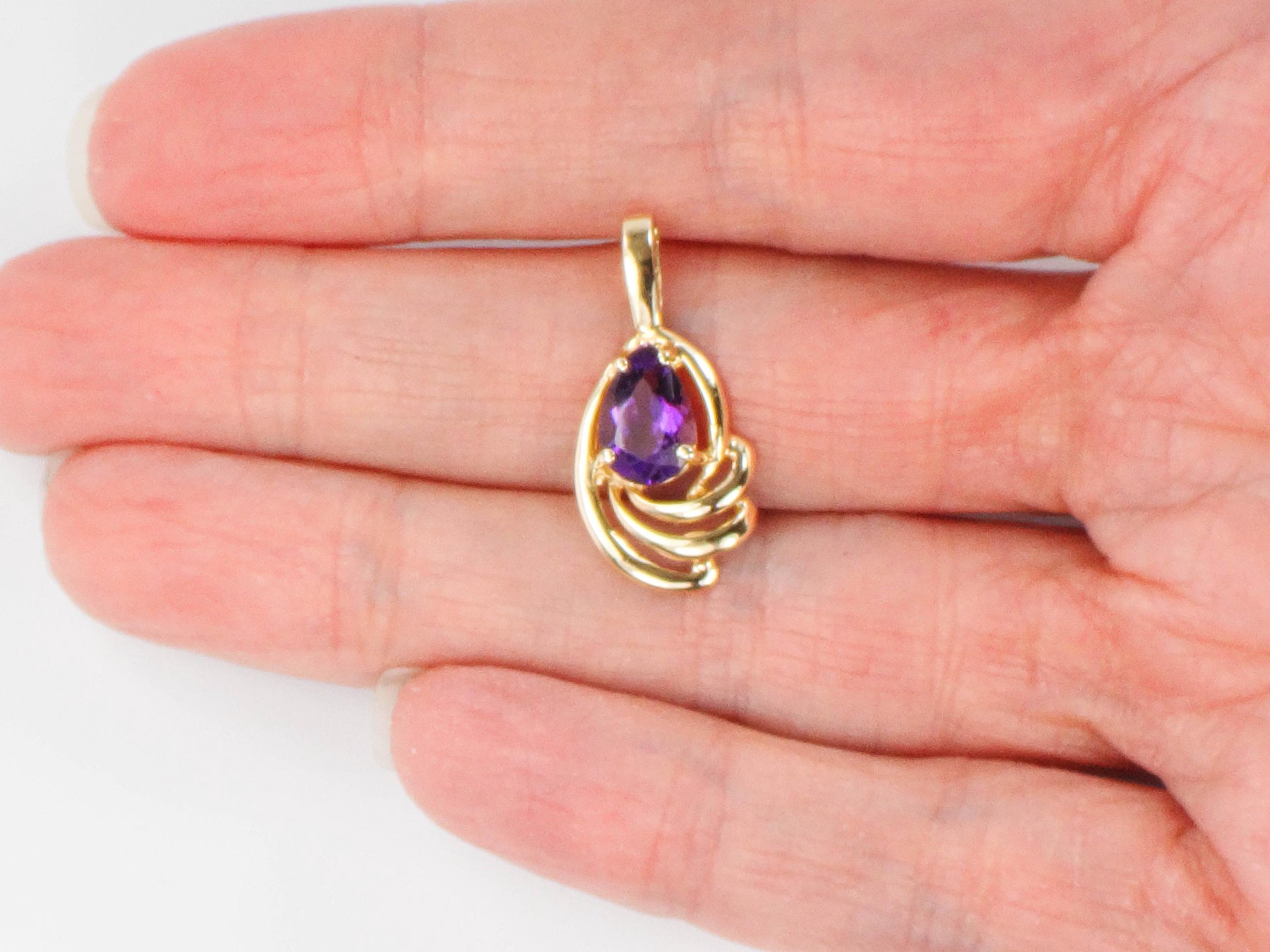 Vintage 14k Yellow Gold Amethyst Teardrop Pendant: February Birthstone