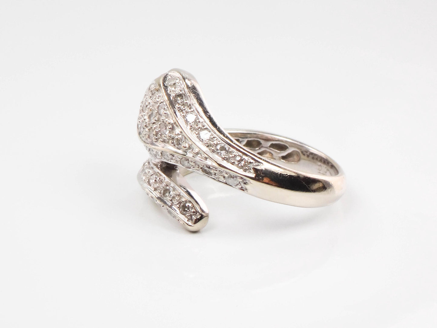 Vintage 14k White Gold Diamond and Ruby Snake Ring, Size 8