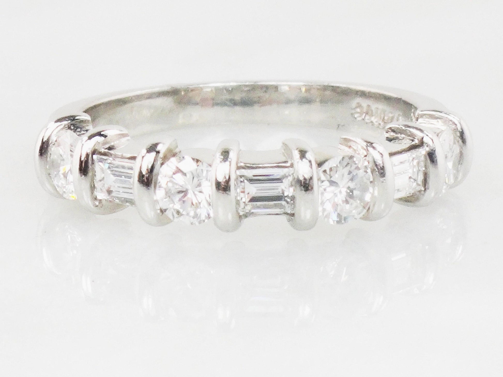 Vintage Martin Flyer Platinum Diamond Wedding Band: Baguette & Round Cut, 1 CT TDW