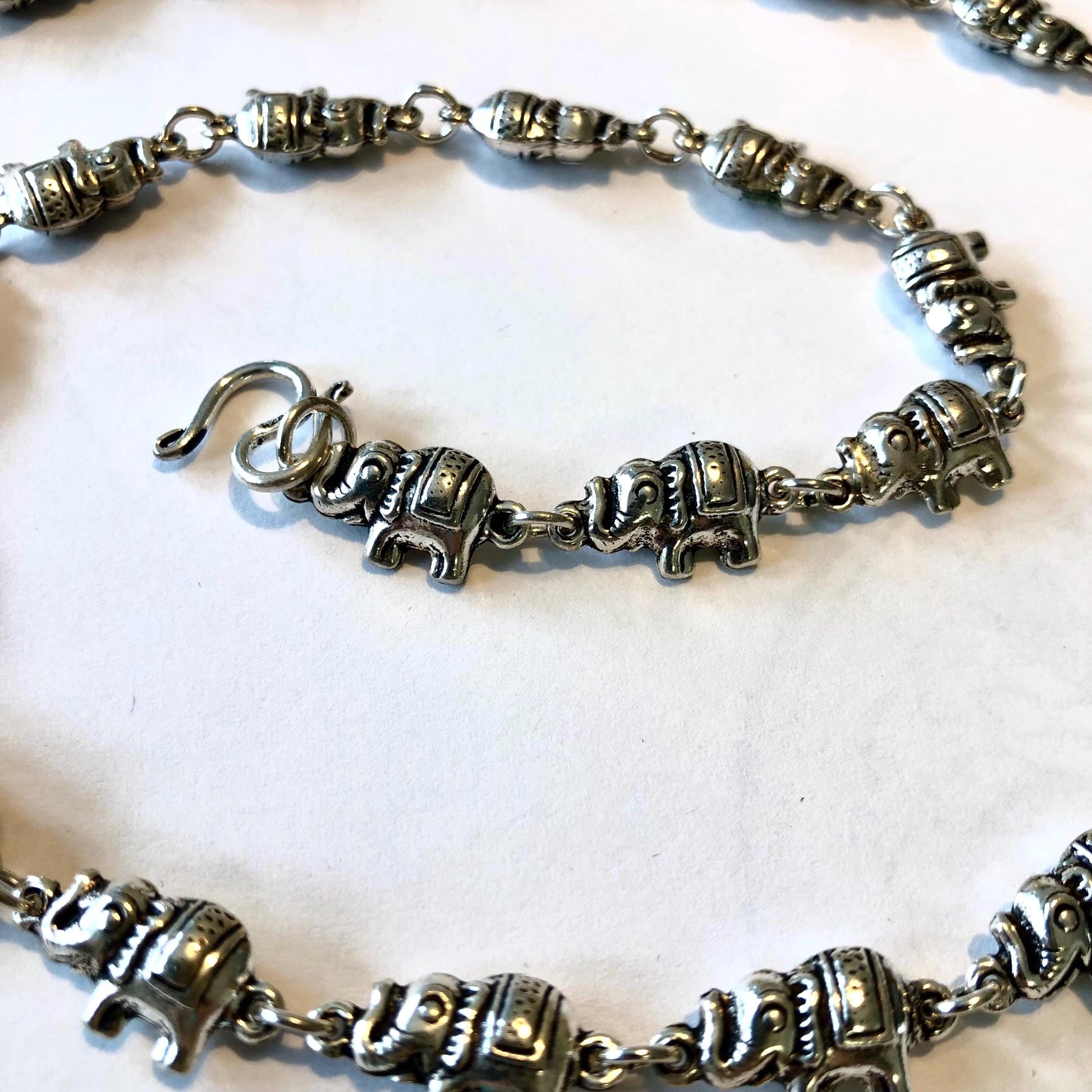 Vintage Sterling Silver Tiny Marching Elephants Necklace, 925 Good Luck Necklace 20"