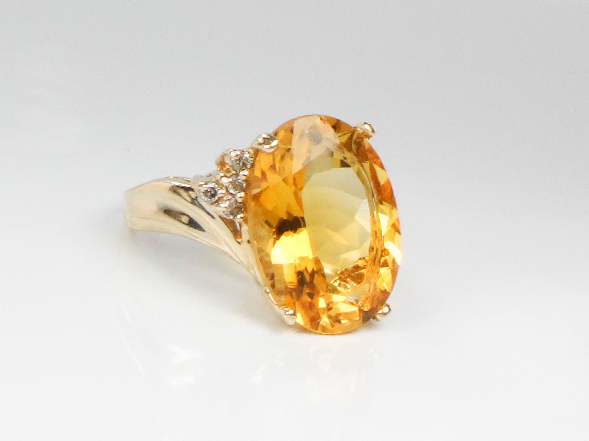 Vintage 14k Yellow Gold Citrine Diamond Ring - 10 CT November Birthstone, Size 6.75