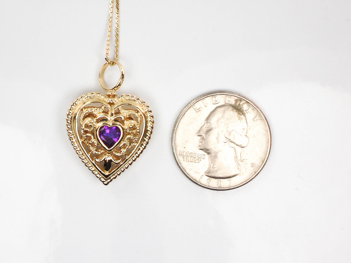 Vintage 14k Gold Heart Necklace: Amethyst & Topaz Reversible Pendant