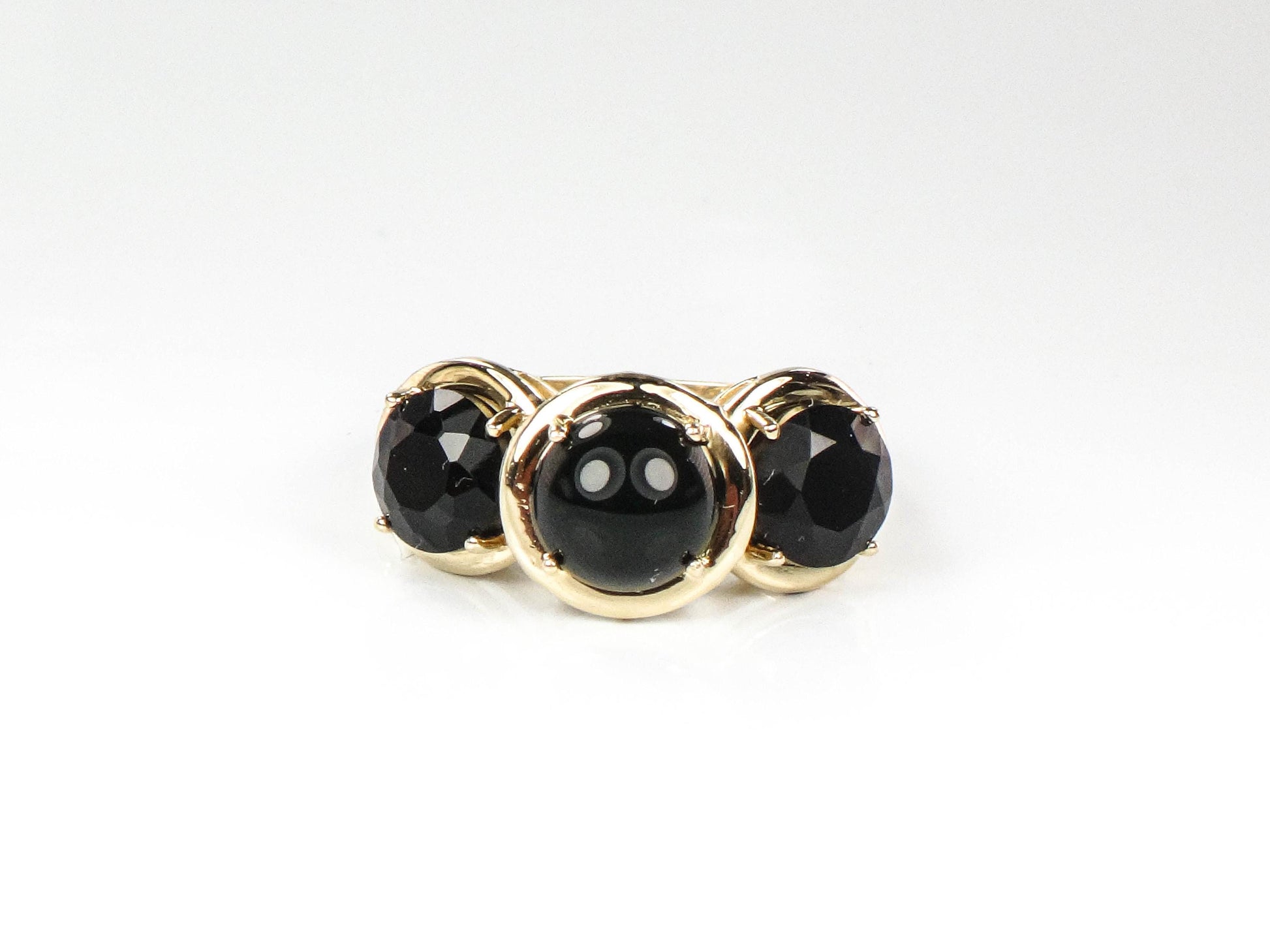 Vintage 14k Yellow Gold Black Onyx Three Stone Ring Size 6.75