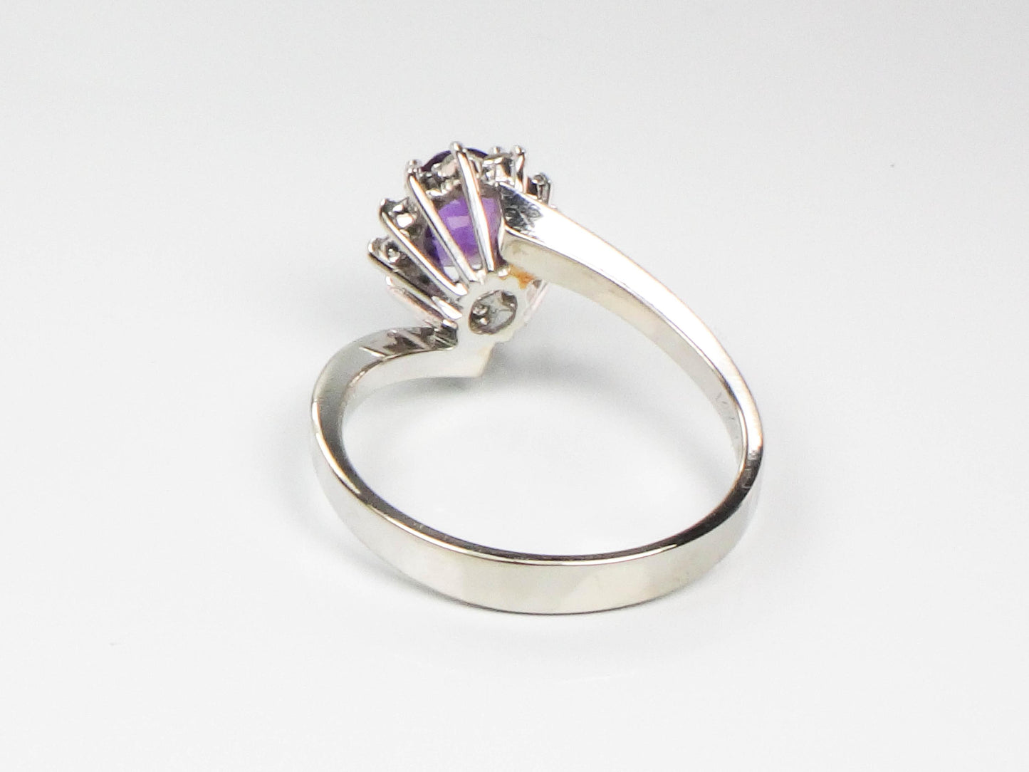 Vintage 14k White Gold Natural Amethyst and Diamond Halo Ring, Purple February Birthstone Ring, Size 7