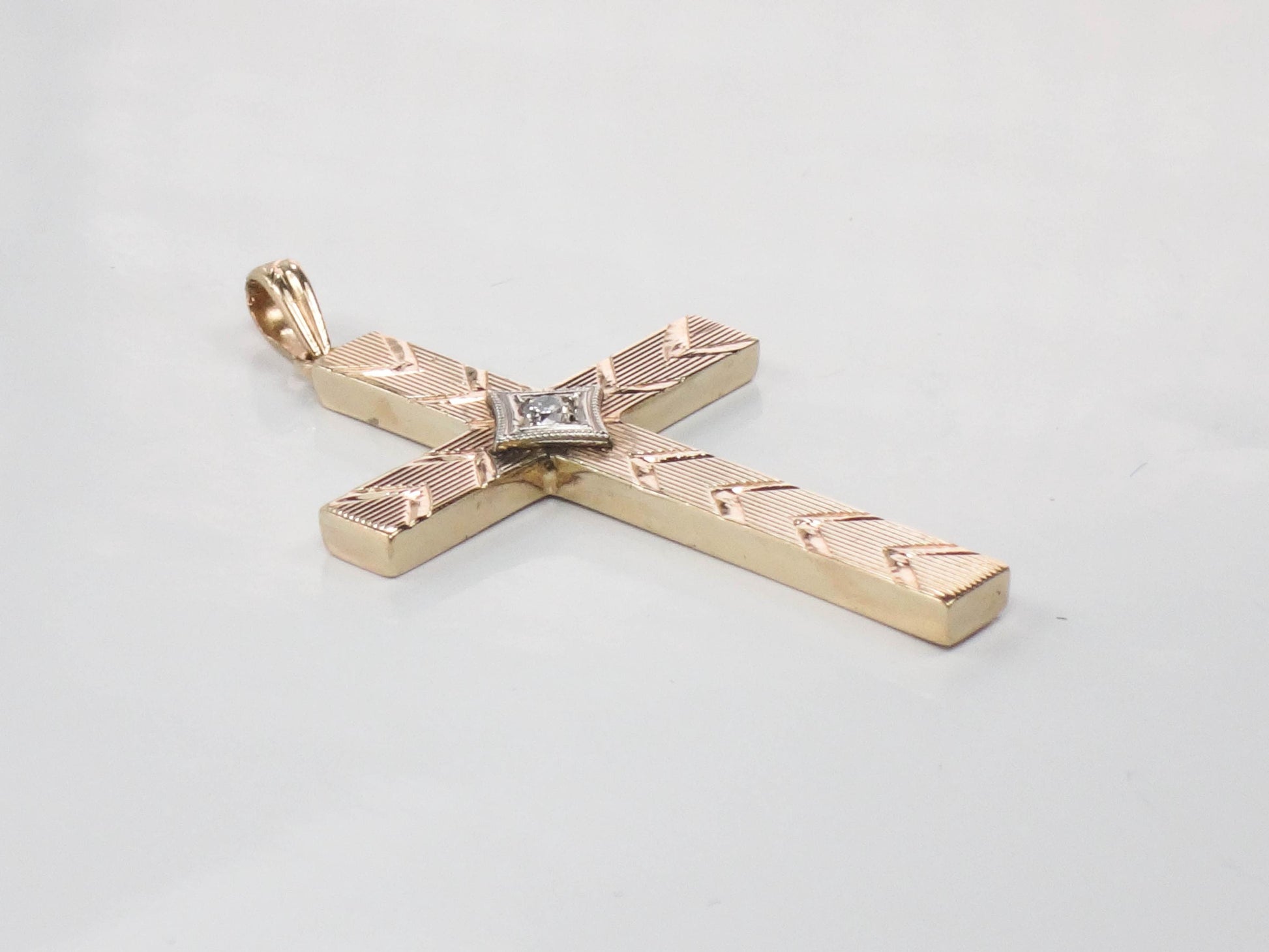 Vintage Esemco 10k Yellow Gold Diamond Engraved Cross - Religious Jewelry - Unisex Cross