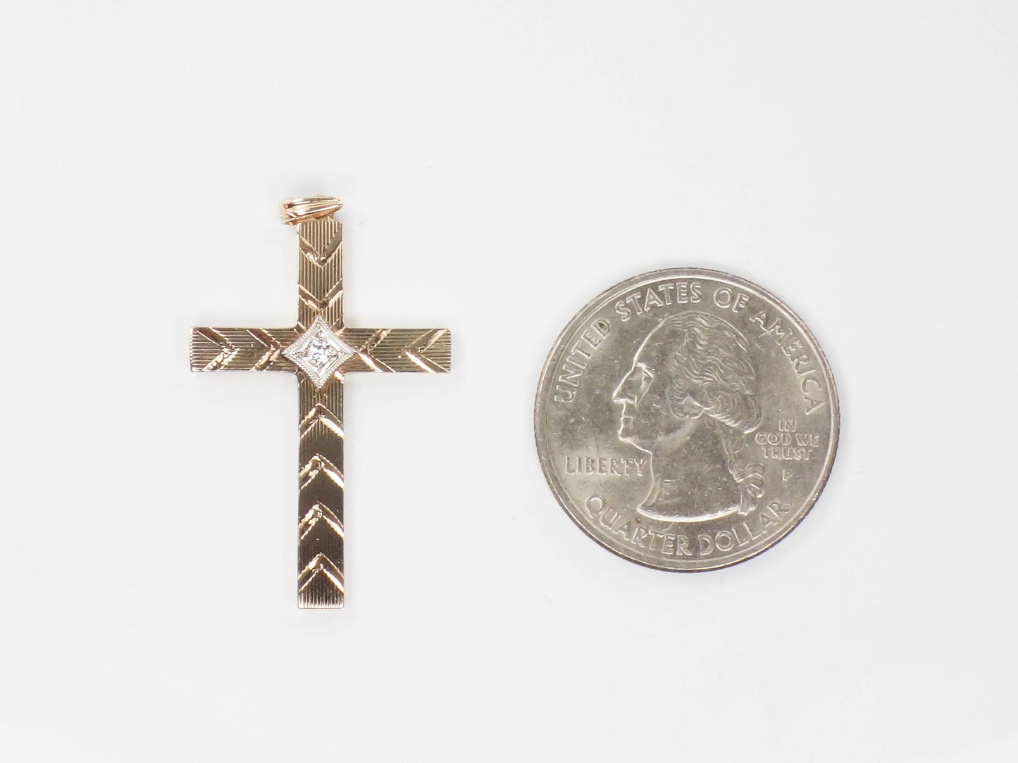 Vintage Esemco 10k Yellow Gold Diamond Engraved Cross - Religious Jewelry - Unisex Cross