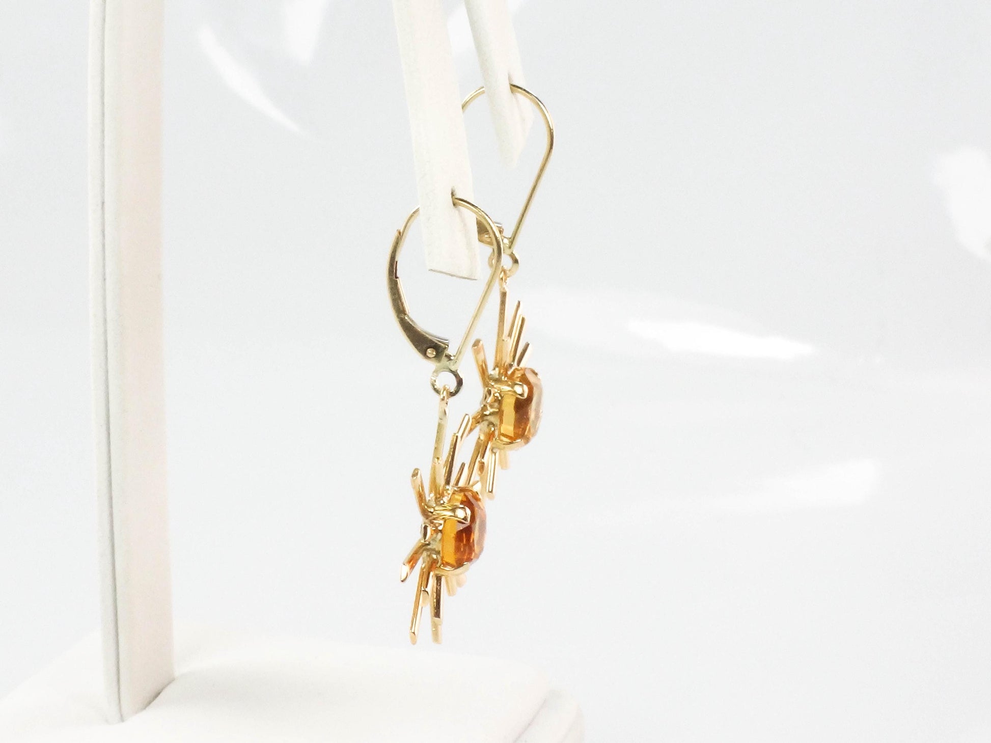 Vintage Citrine Sunburst Dangle Earrings: 18k & 14k Gold November Birthstone